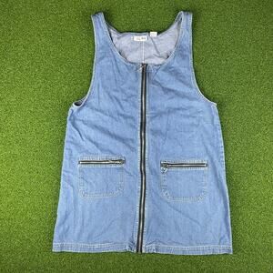 Vintage 80s 90s JLNY Blue Medium Wash Denim Full Zip Tank Mini Dress Sz XL